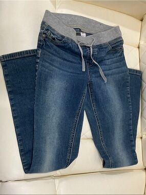 Justice Girls Dark Blue Denim Jeggings with Gray Knit Waistband